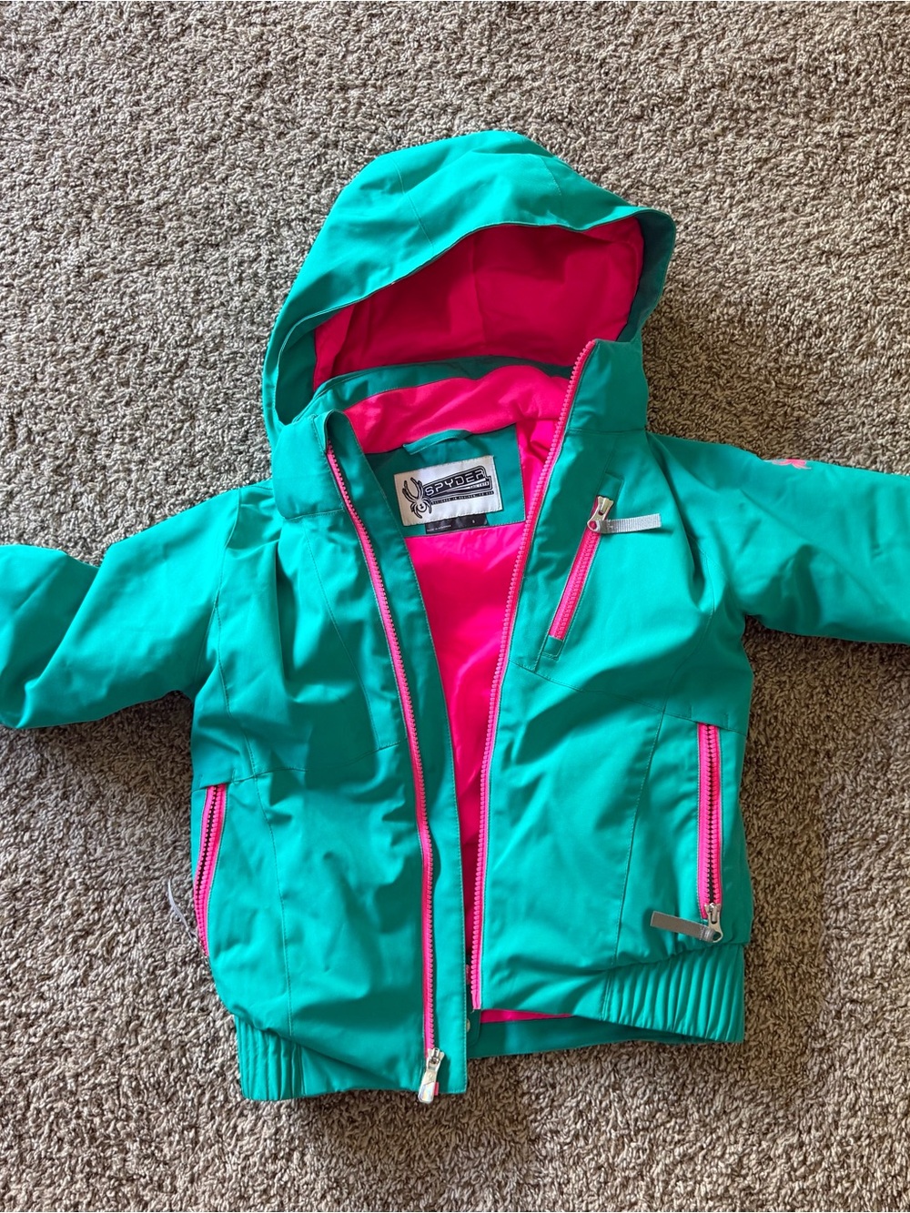 Spyder Kids Jacket in Teal and Hot Pink